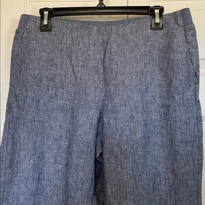 J. Jill MP Heather Blue Linen cropped ankle pant elastic waist pull on pockets
